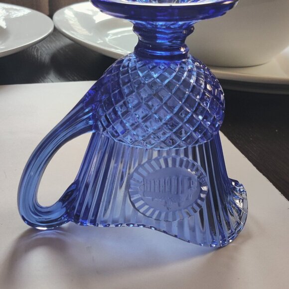 Mt. Vernon Cobalt Blue Pitcher with a honeycomb design & vertical cuts at spout. - Picture 3 of 6